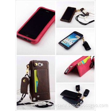 Cell Phone Parts for Leather Case for iPhone 4G, 4s, 5g, 5c, 5s, Samsung S2. S3. S4 The New Straight Sets Stent Series with The Rope Phone Case